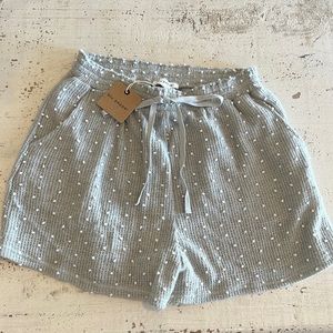 NWT Blu Pepper Elastic Waist Knit Shirts Grey Green/ White Polka Dot Size L